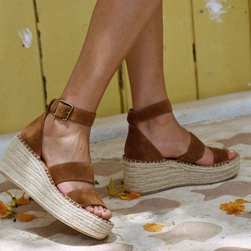 Soludos Brown Suede Espadrille Platform Sandals